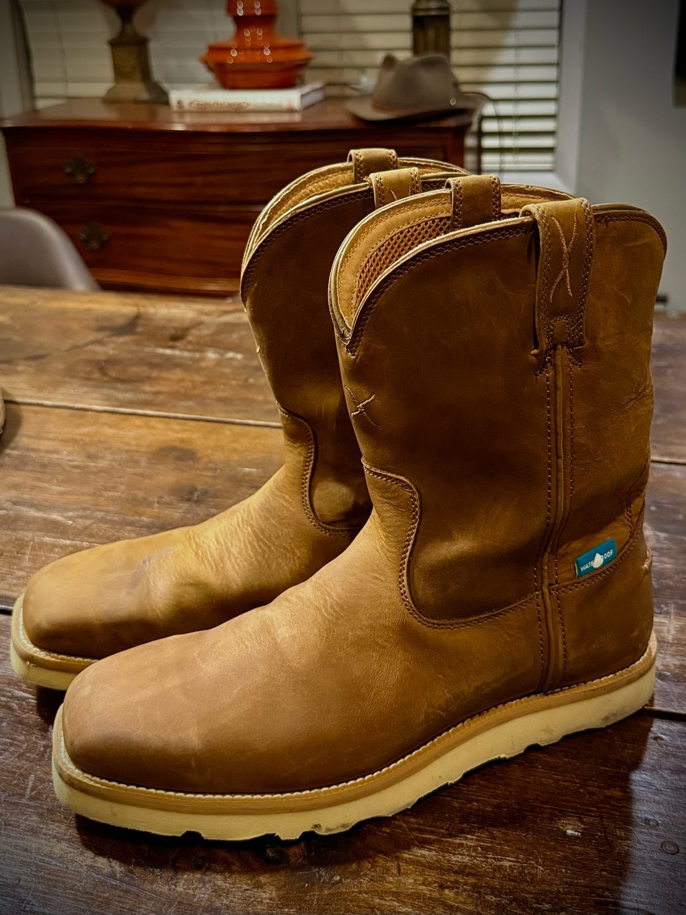 Twisted X Brown square toe Leather Pull-On Work Boots Size 10